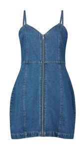 Boohoo Zip Front Strappy Denim Dress